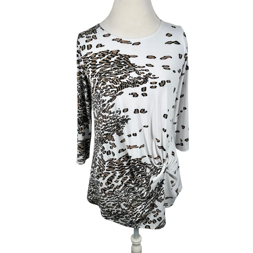 Clara Sun Woo Animal Print Tunic Top Knot Front Asymmetrical Artsy Chic Size XS